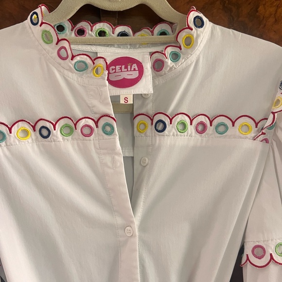 CeliaB White Long Sleeve Dress with Colorful Accents - Picture 2 of 8